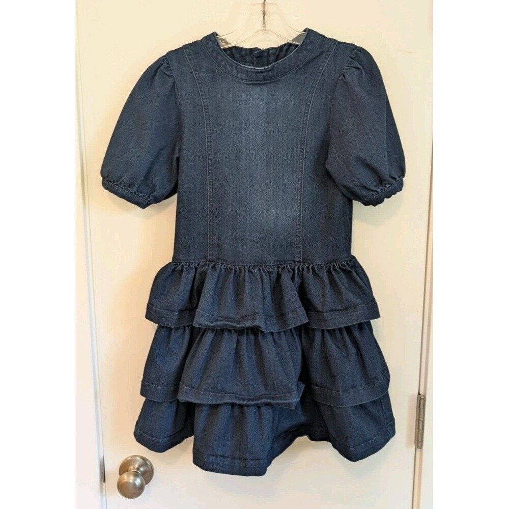 Habitual Girl Puff Sleeve Denim Jean Ruffle Dress Girl's 10 Party Western Boho